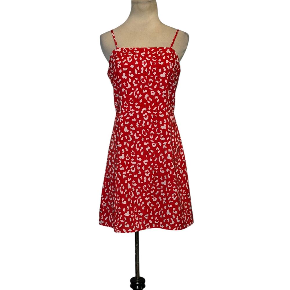 Aqua red white animal print summer mini dress size Small